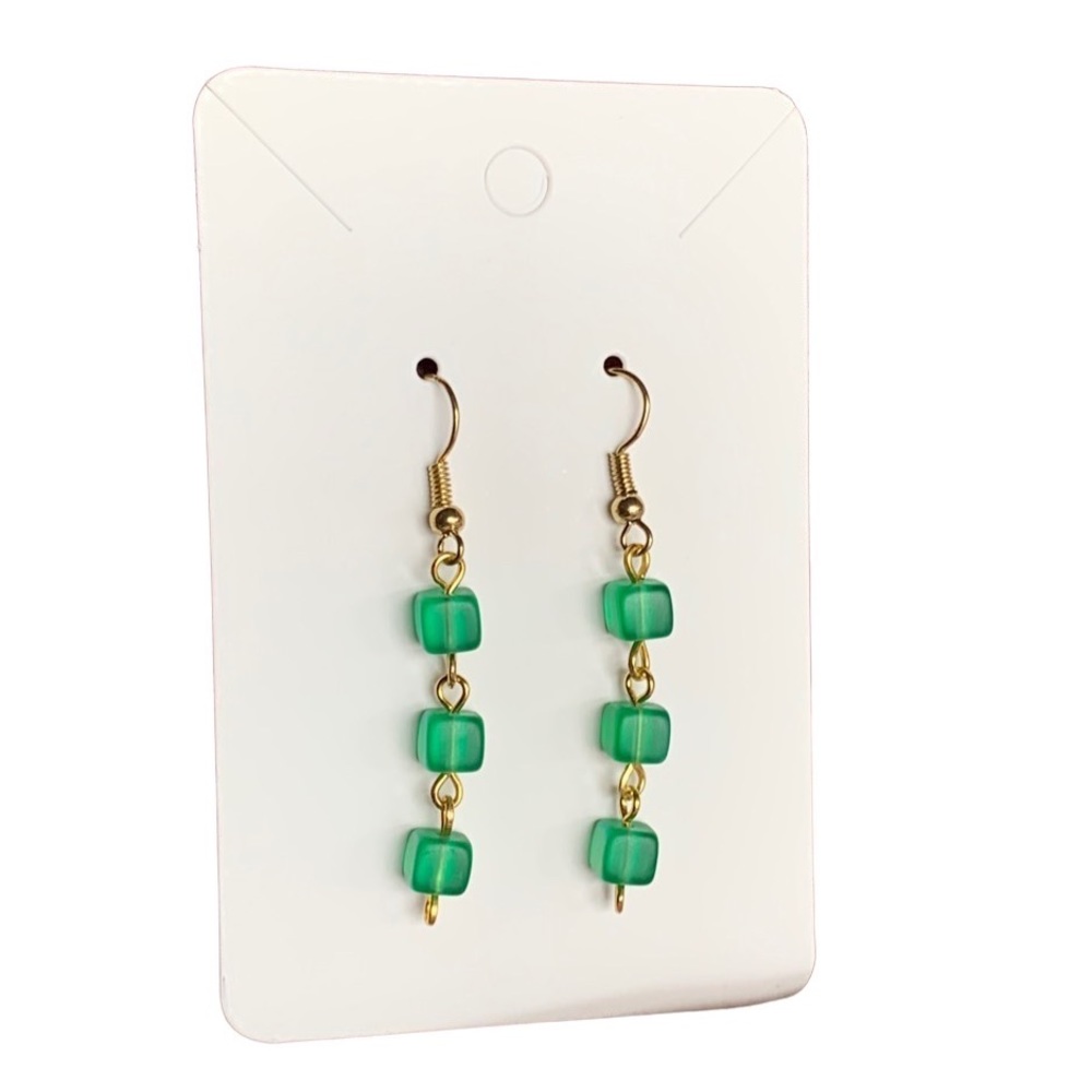 Handmade Green Glass Beaded Earrings - Picture 3 of 3